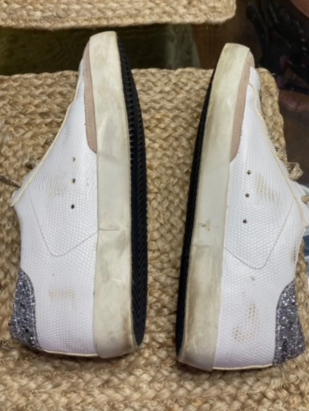 Golden Goose White Nude Platinum super Star Classic Sneakers with Stars
